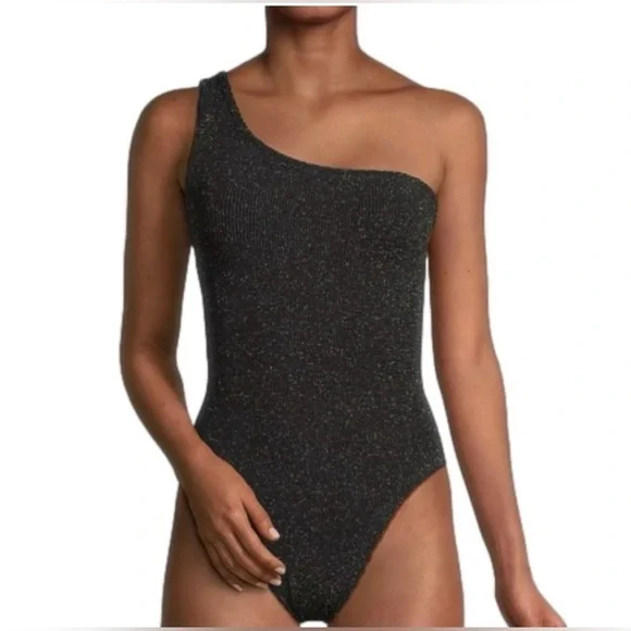 Hunza G Nancy Metallic One-Shoulder One-Piece Swimsuit Glittering Black OS NWT - Picture 6 of 15